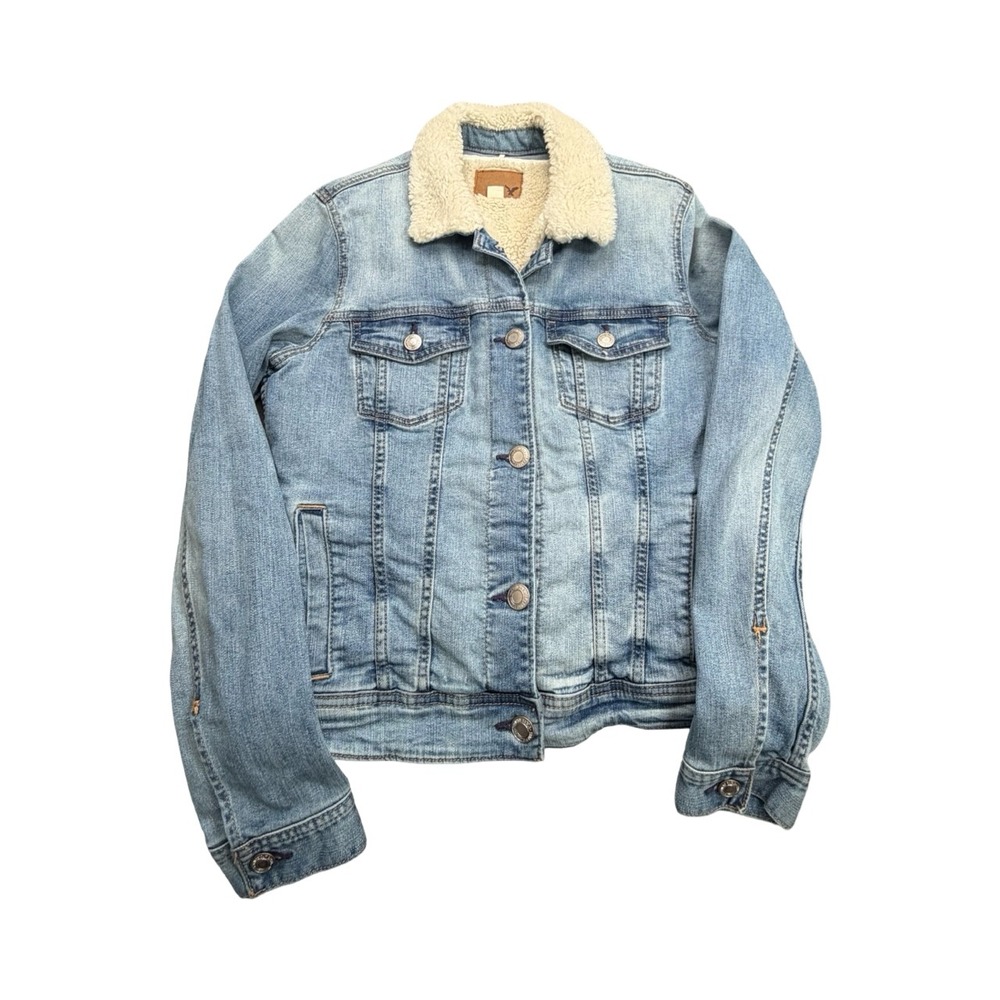 American Eagle Denim Jacket Women M Light Wash Sherpa Lined Trucker Classic Coat